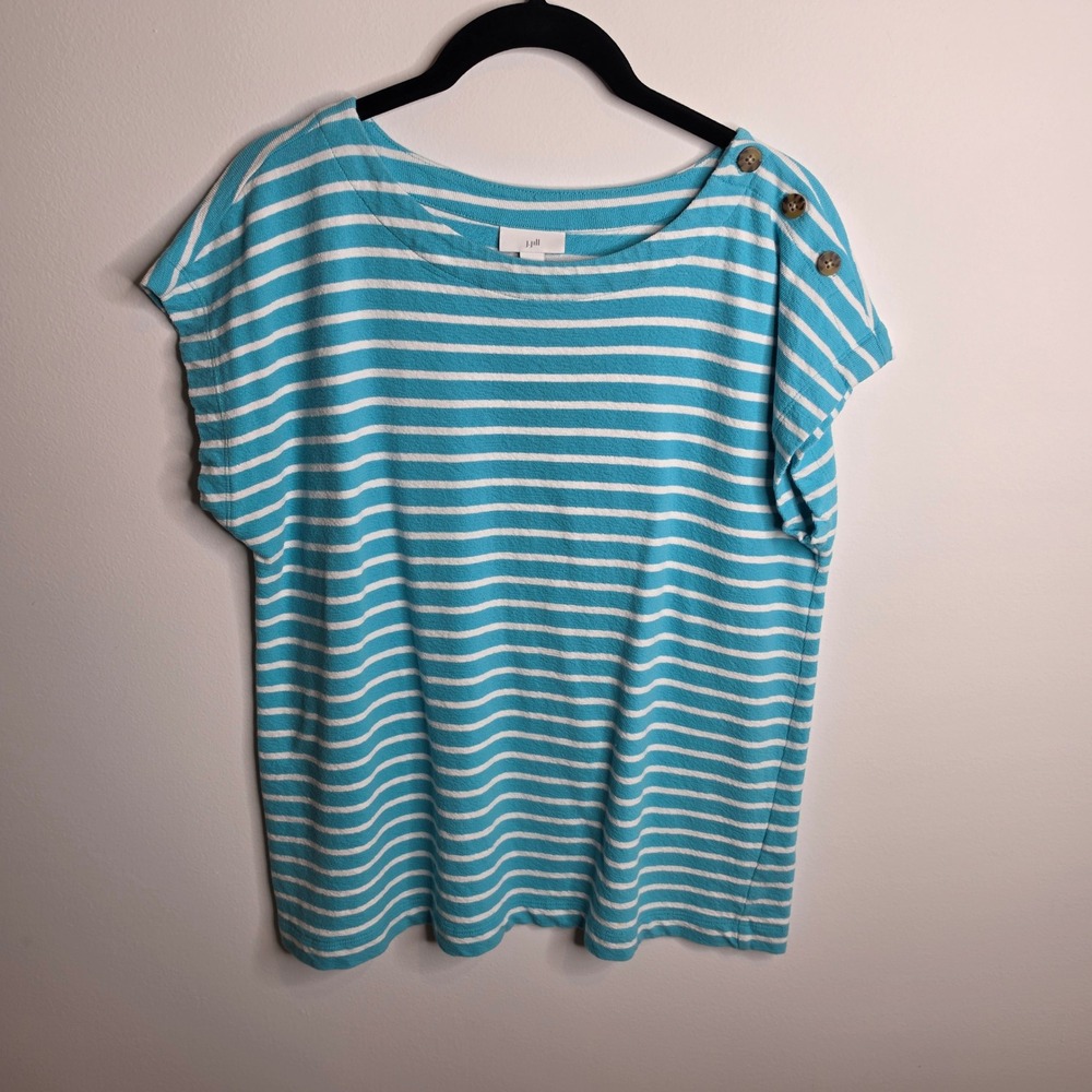 J. Jill Striped Button Shoulder Top Womens Medium